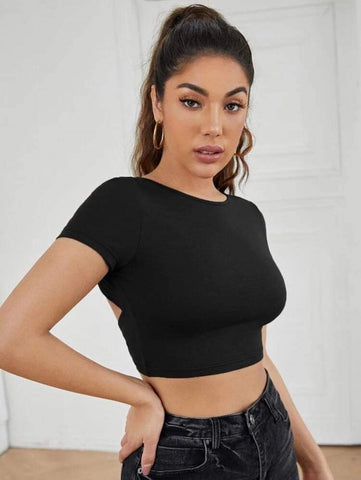 Criss Cross Tied Backless Crop Tee