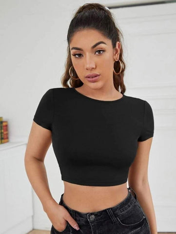 Criss Cross Tied Backless Crop Tee