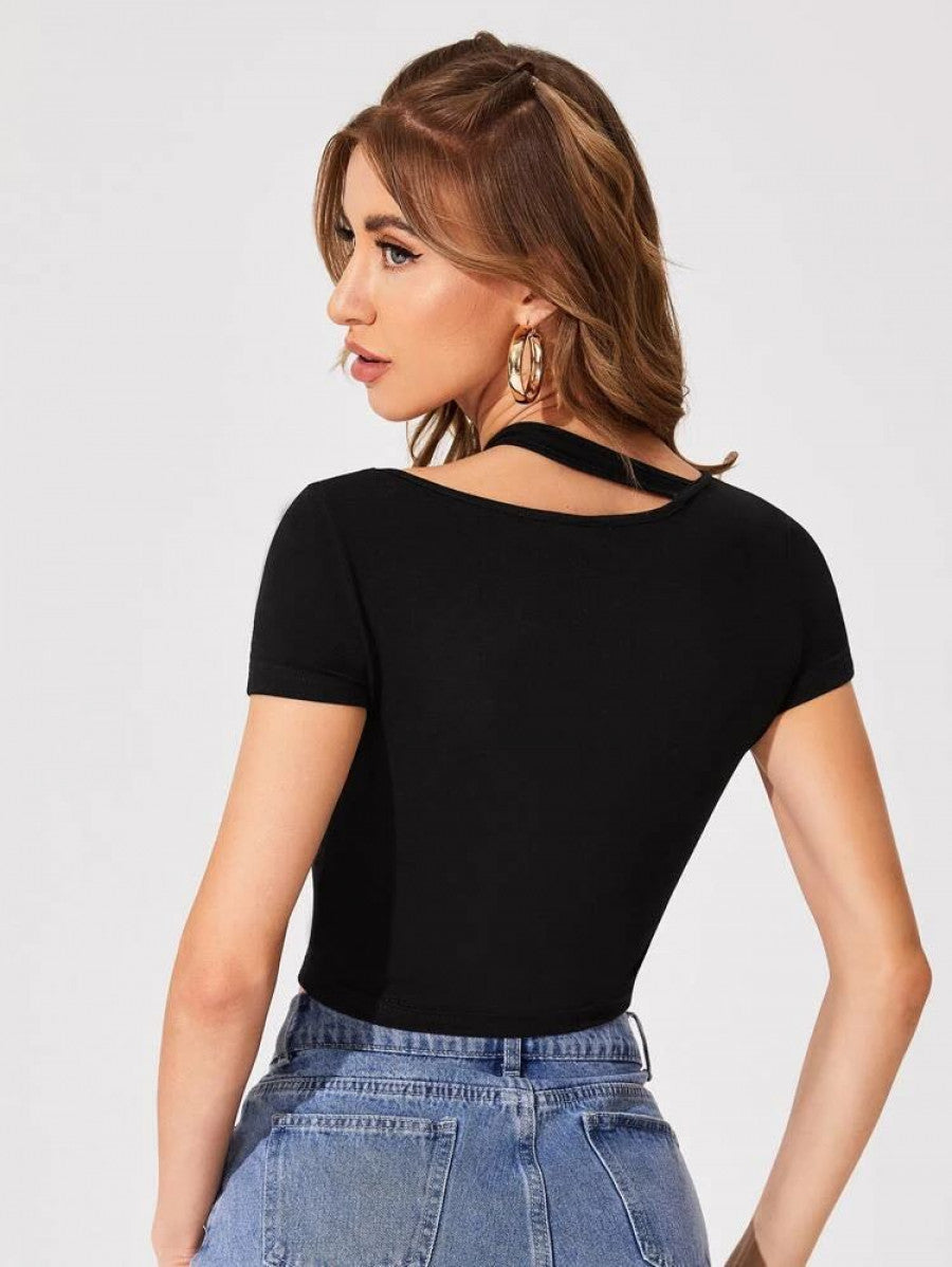 Asymmetrical Neck Form Fitted Tee