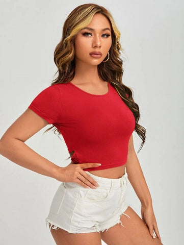 Solid Tie Back Crop Tee