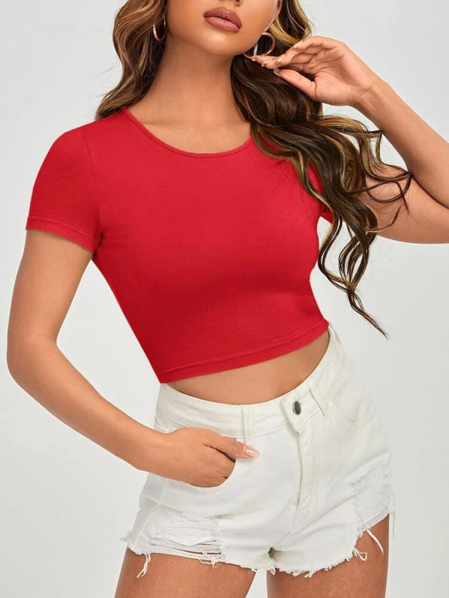 Solid Tie Back Crop Tee