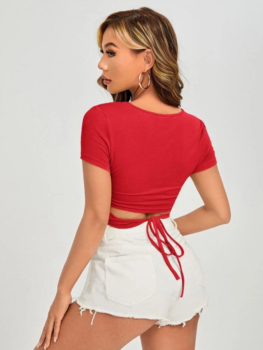 Solid Tie Back Crop Tee