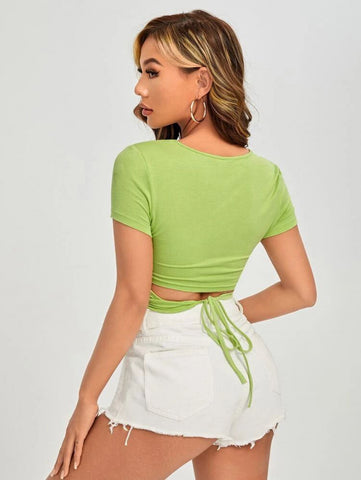 Solid Tie Back Crop Tee