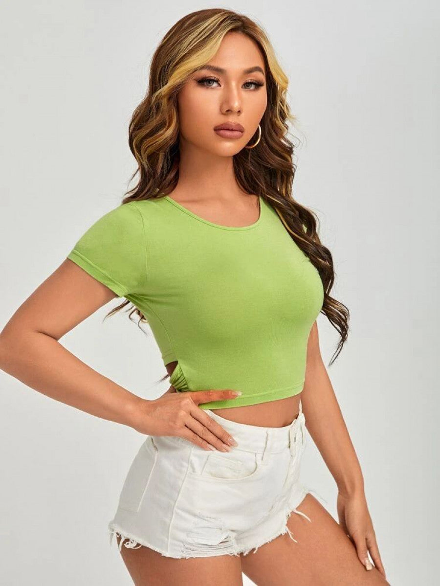 Solid Tie Back Crop Tee