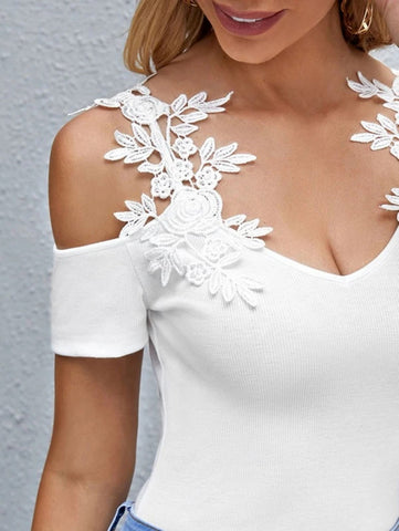 Cold Shoulder Appliques Tee