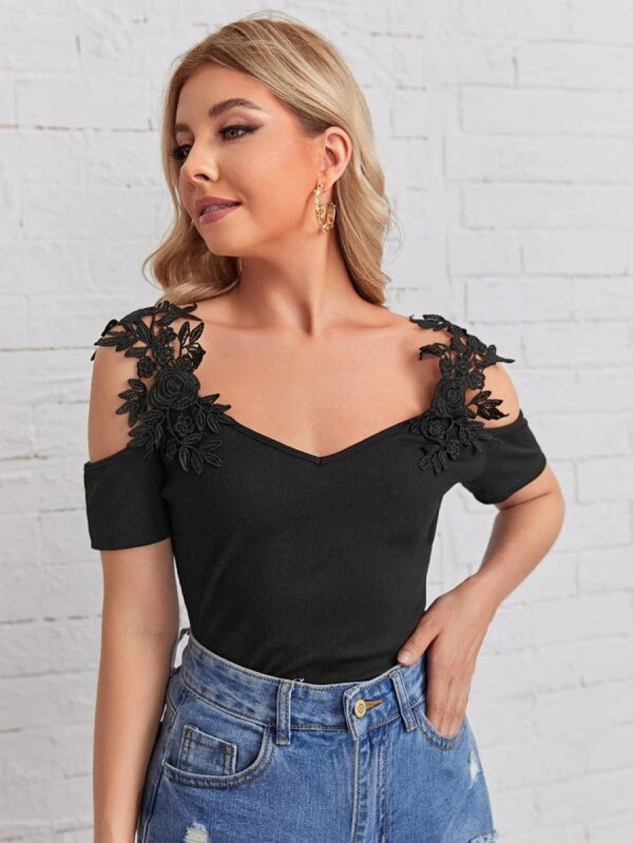 Cold Shoulder Appliques Tee