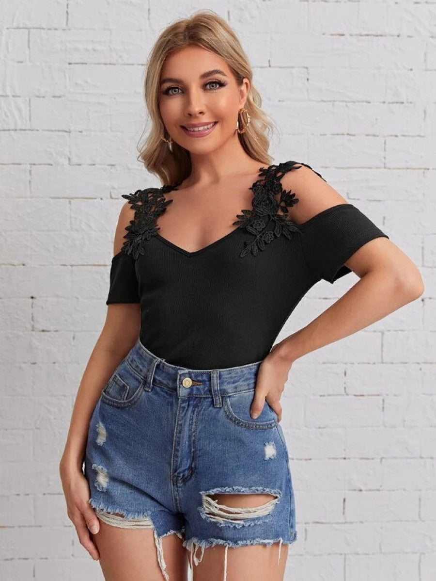 Cold Shoulder Appliques Tee