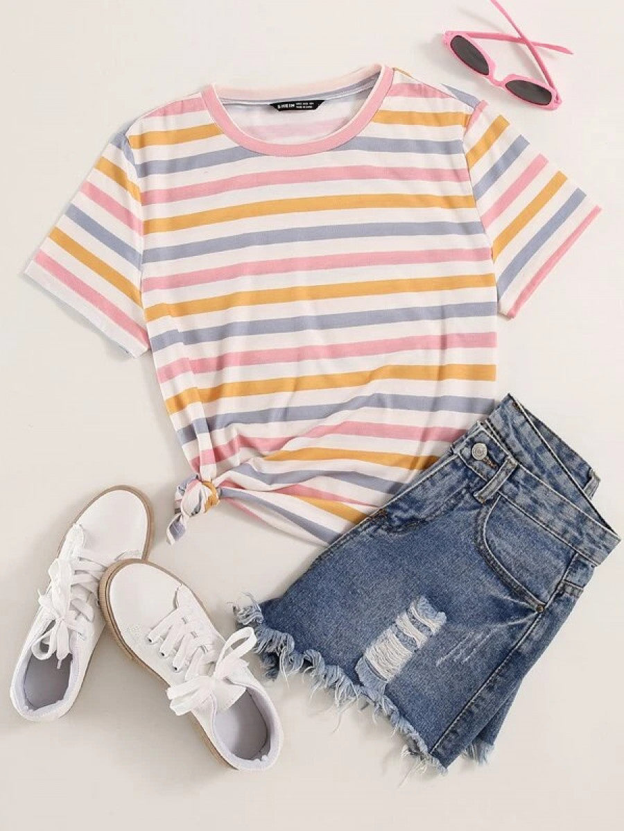 Colorful Striped Print Tee