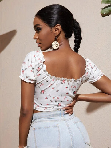 SXY Ditsy Floral Milkmaid Crop Tee