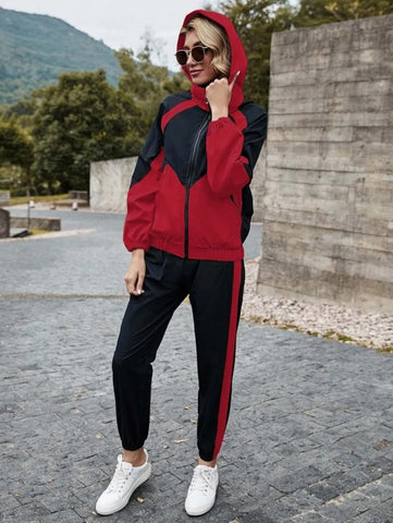 Colorblock Hooded Zip Up Jacket & Sweatpants Set