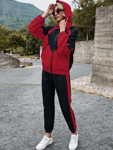 Colorblock Hooded Zip Up Jacket & Sweatpants Set