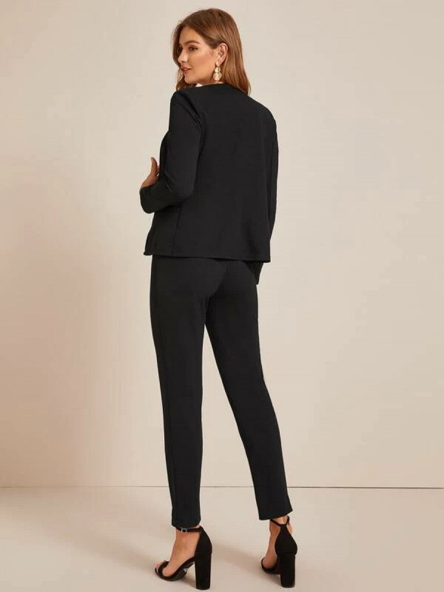 Open Front Solid Blazer & Pants Set