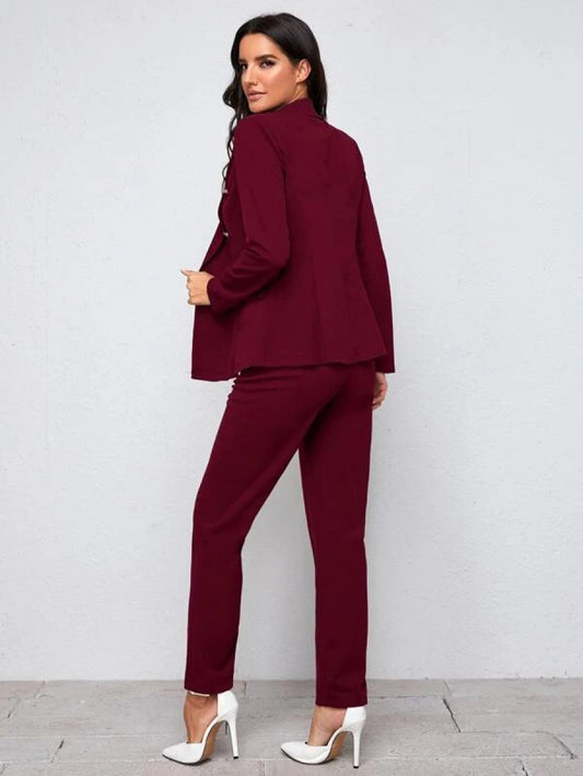 Notch Collar Double Button Blazer and Tailored Pants Set