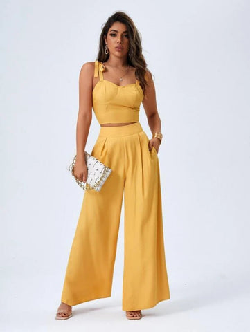 Tie Shoulder Cami Top & Wide Leg Pants Set