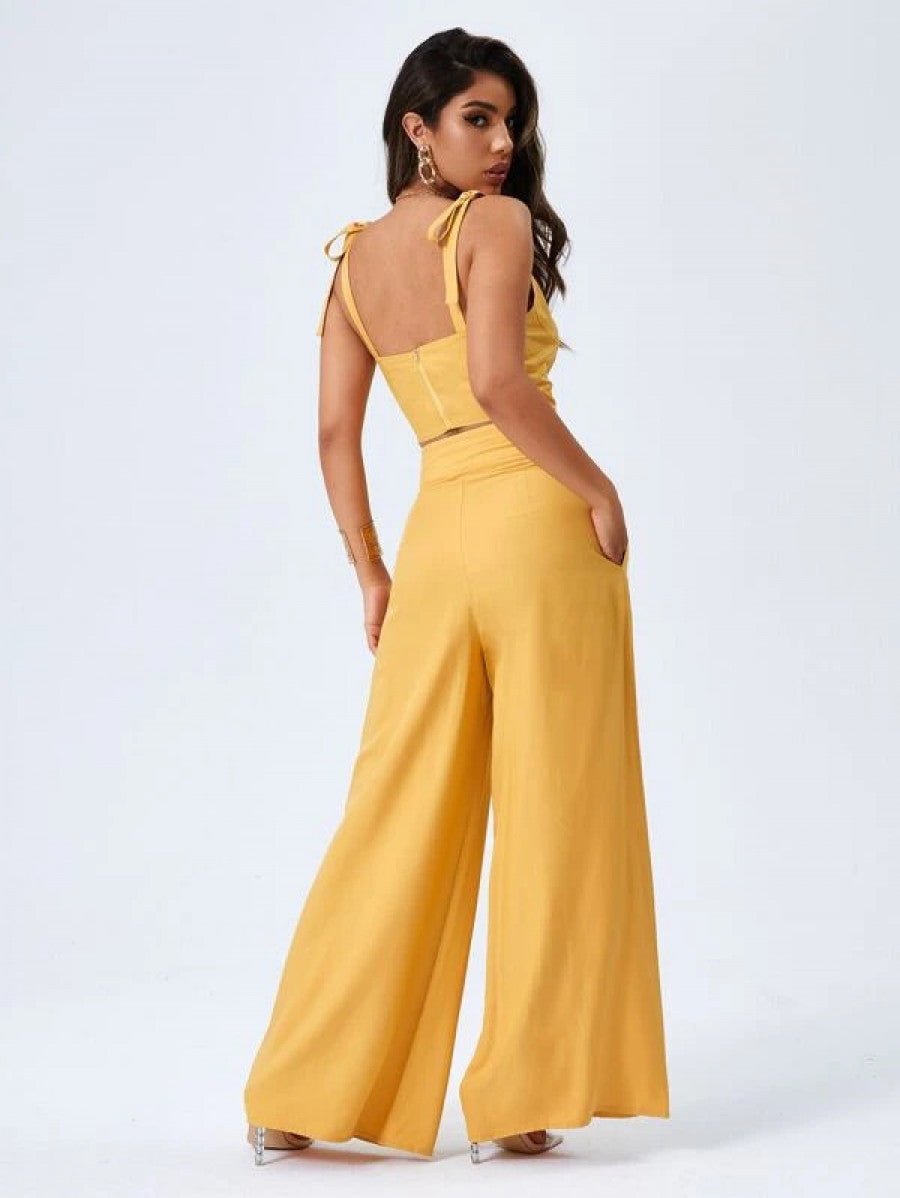 Tie Shoulder Cami Top & Wide Leg Pants Set