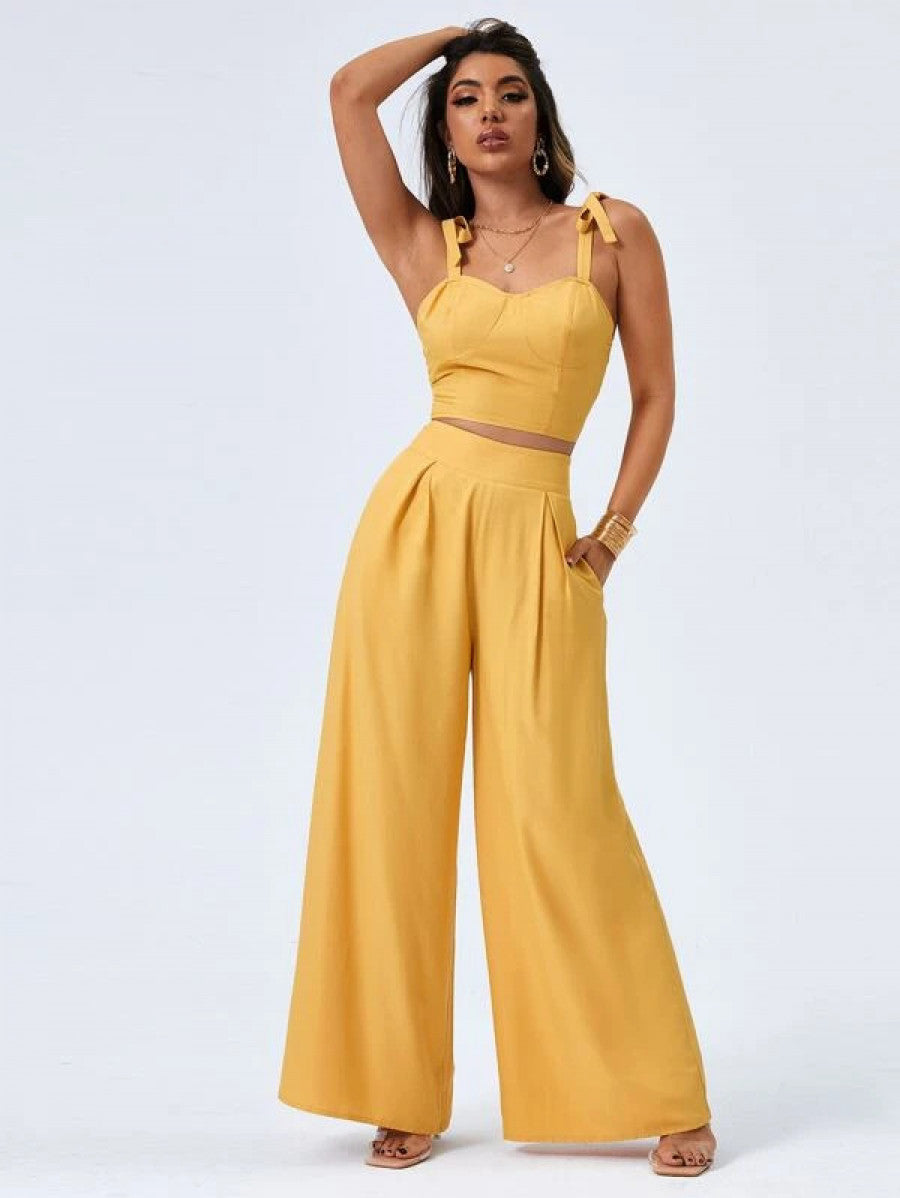 Tie Shoulder Cami Top & Wide Leg Pants Set