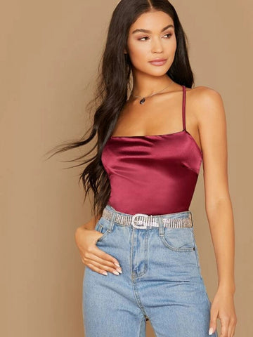 Satin Lace-Up Open-Back Cami Top