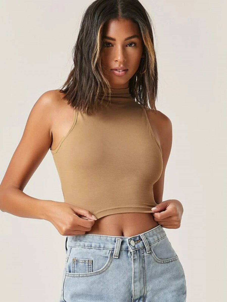 BASICS Solid Crop Halter Top