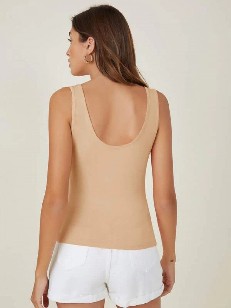 BASICS Scoop Neck Solid Tank Top