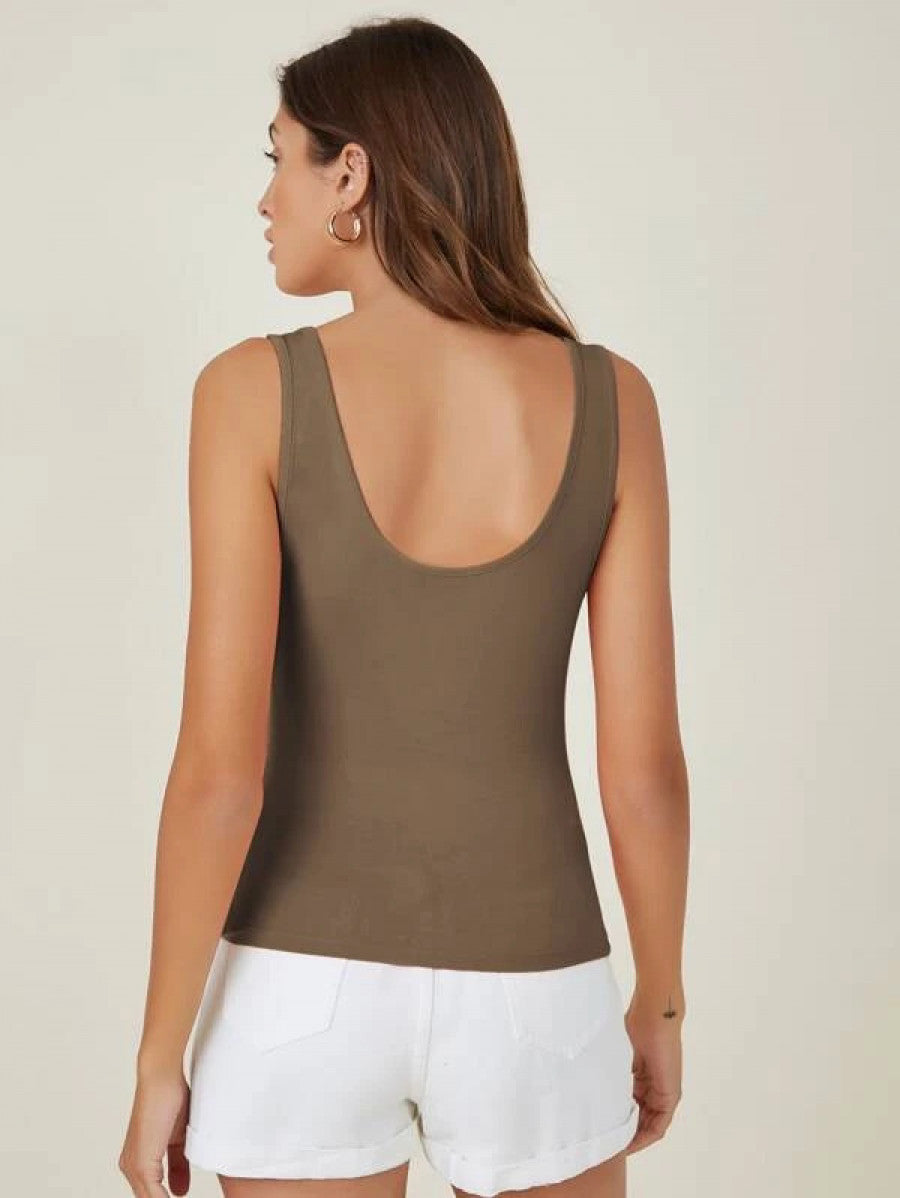 BASICS Scoop Neck Solid Tank Top